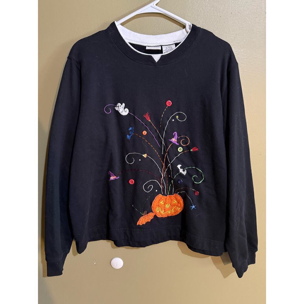 White stag Halloween pumpkin confetti, print grandma‘s sweatshirt size XL 
￼
